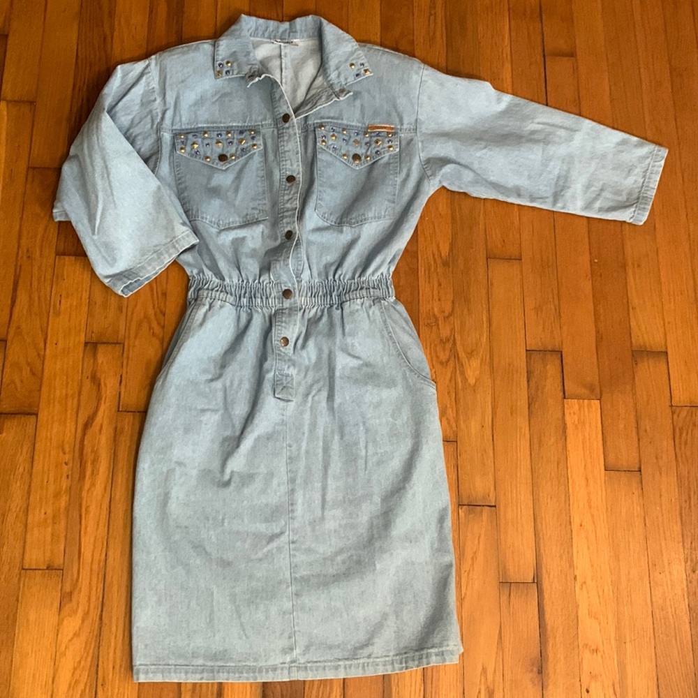 Vintage 80’s Dreams brand 100% cotton denim skirt jumper 3/4 sleeve size M